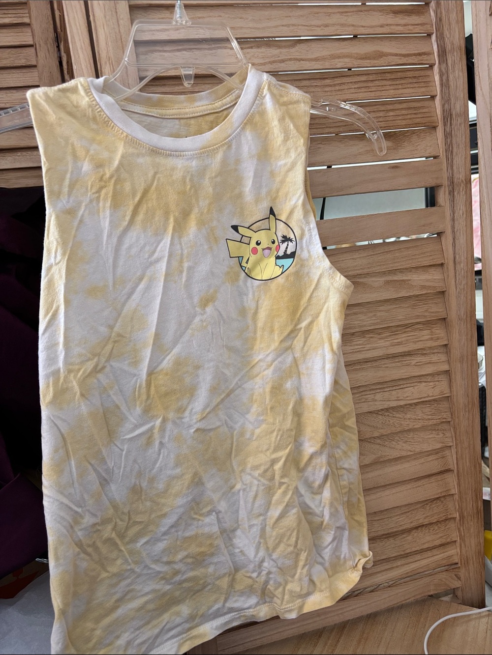 Yellow Tie-Dye Pikachu Tank Top for Kids Large